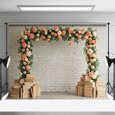 Lofaris Floral Arch White Bricks Wall Books Wedding Backdrop